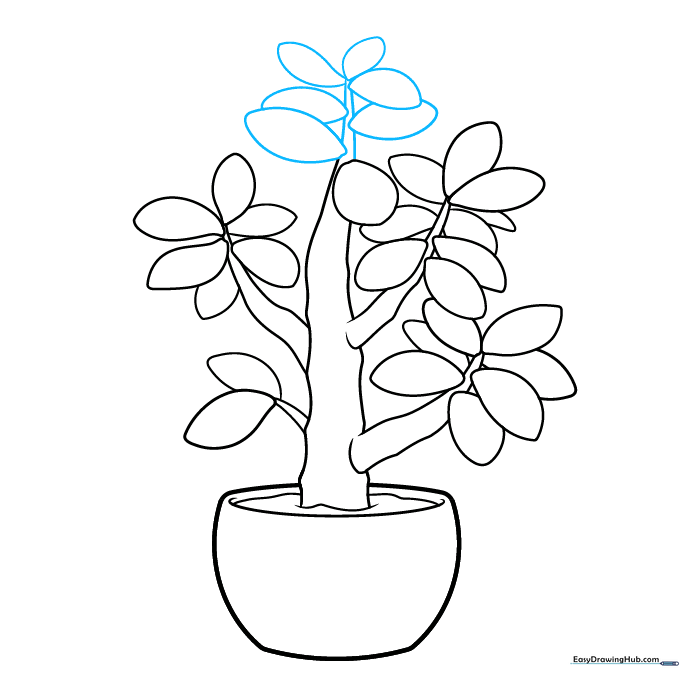 Tapering the top of the trunk and adding more leaves to complete the branch structure.