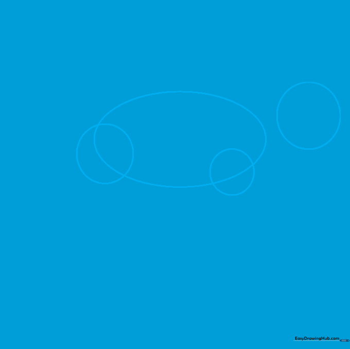 Pencil sketch showing basic circles and ovals used as construction guides for a jaguar's body and head.