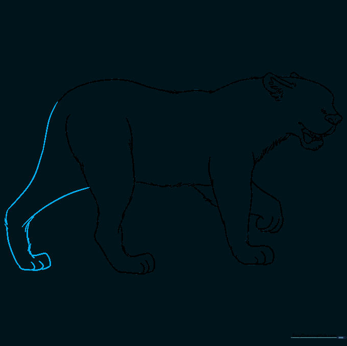 Cleaned-up line drawing of the jaguar with all four legs visible.