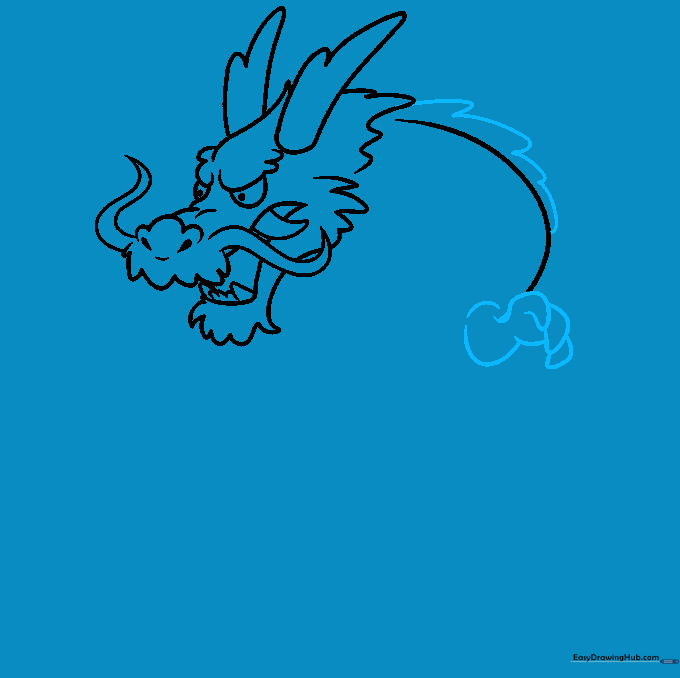 Adding the dragon's mane and a clawed hand to the drawing.