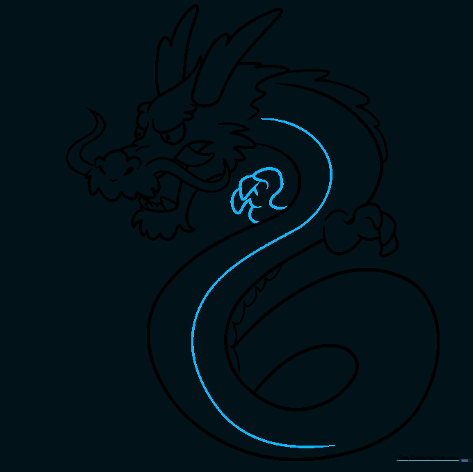 Adding the dragon's belly line and a second clawed hand.