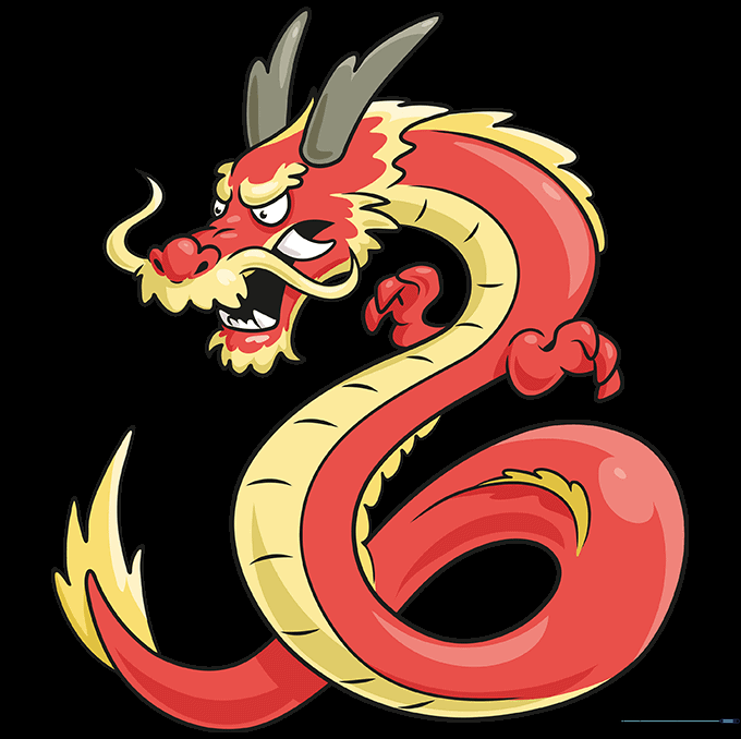 A fully colored and finished Japanese dragon drawing.