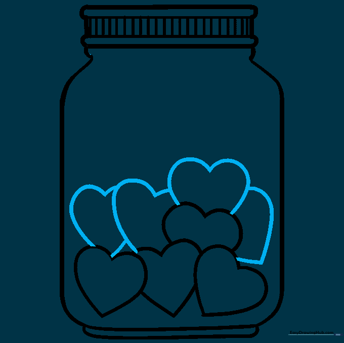 More hearts added to the jar, creating a dense, layered effect.