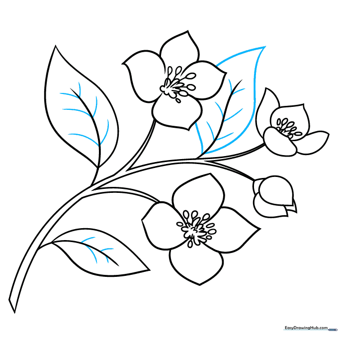 Pencil sketch showing the final leaf details with small veins.