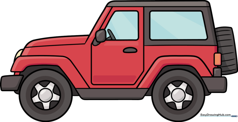 Colorful cartoon Jeep drawing, perfect for kids' art projects.