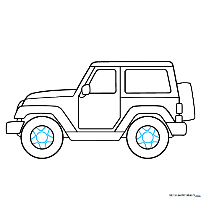 Detailed drawing of the Jeep wheel hubcaps with star patterns.