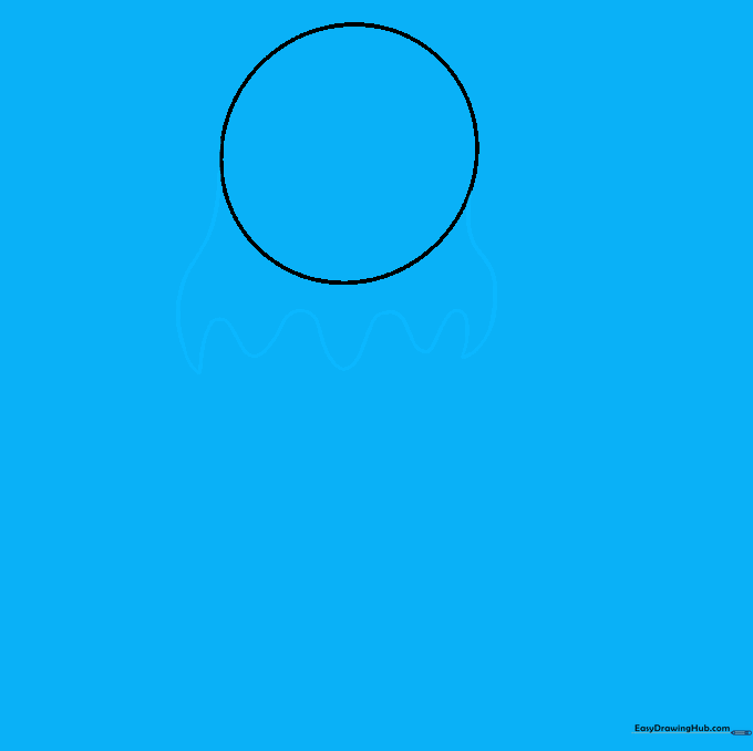 A curved, wavy line drawn beneath the circle to form the jellyfish's bell shape.
