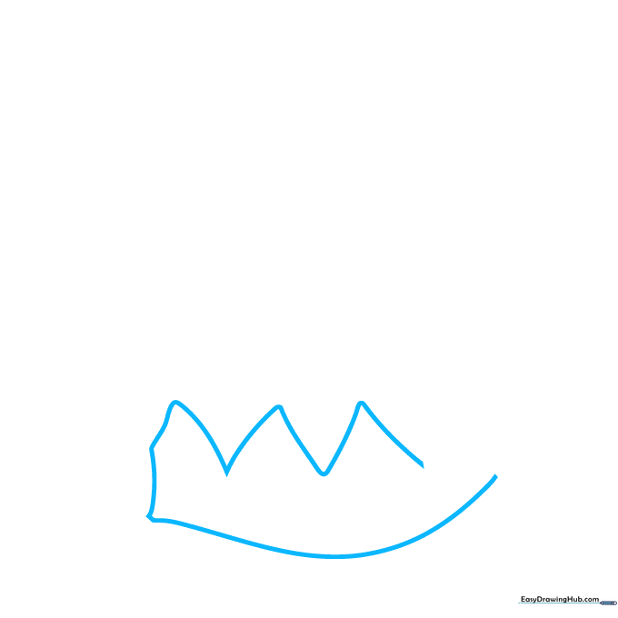 Pencil sketch of the base of a jester hat showing a crown-like shape with triangular points.