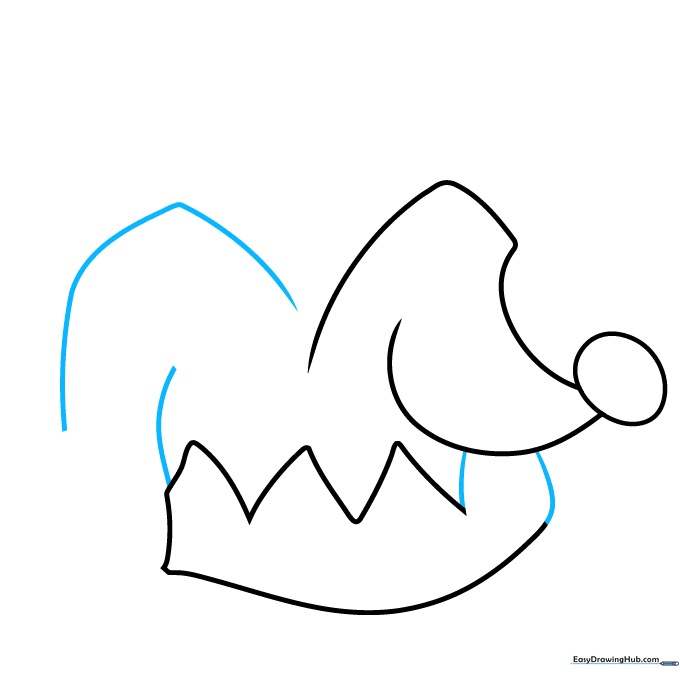 Adding a second floppy section to the jester hat drawing.