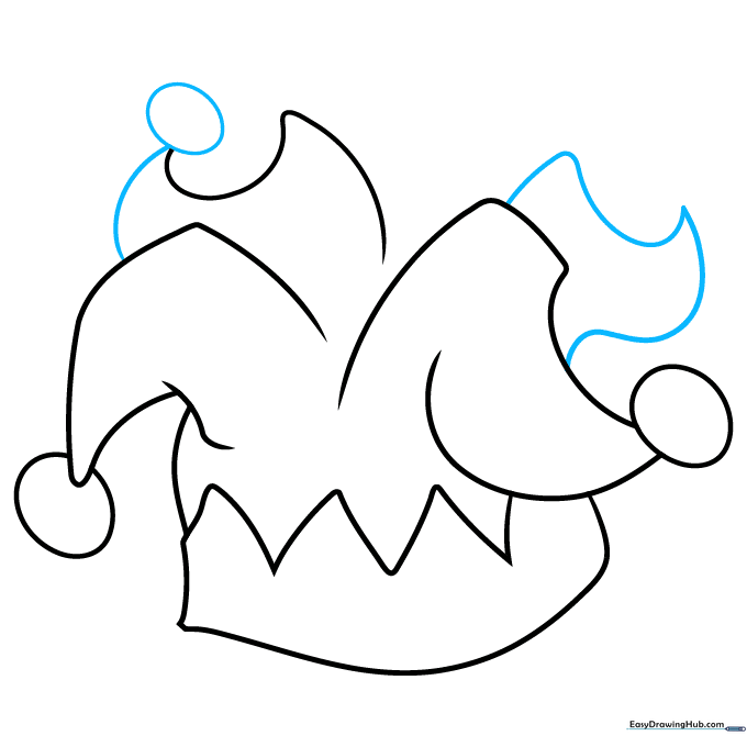 Adding the fourth triangular point to the jester hat.