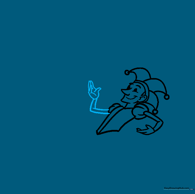 Both arms of the jester drawn in a balanced pose