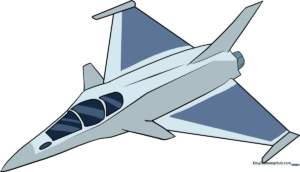A completed, colorful fighter jet illustration