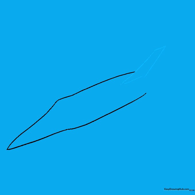 Drawing the vertical tail fin on the rear of the jet body