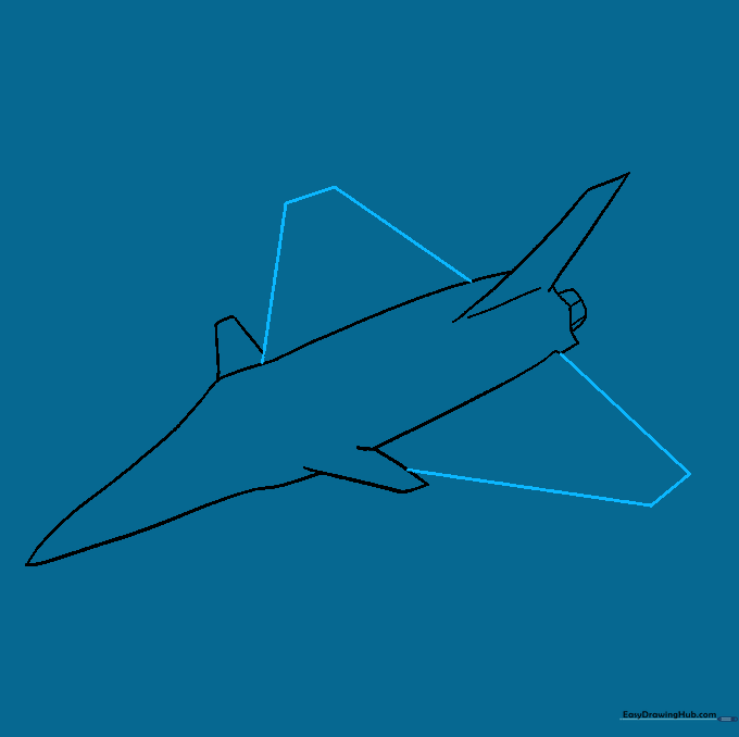 Finalizing the triangular wing shapes on both sides of the jet