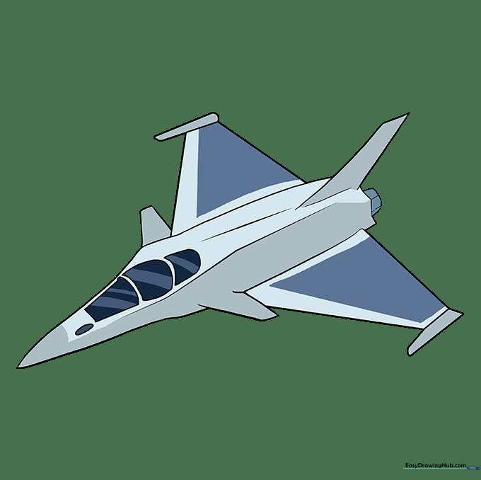 Finished jet drawing with vibrant coloring and shading