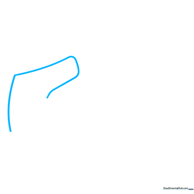 Pencil sketch showing the initial curved outline of a high-top sneaker heel and ankle collar.
