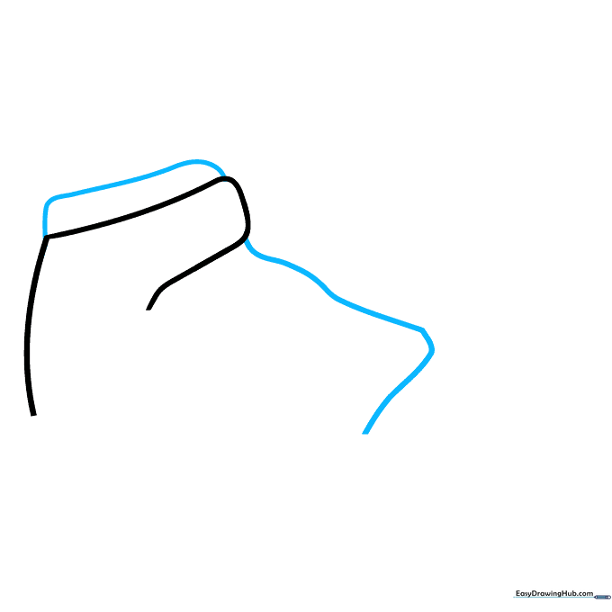 Drawing the top opening and tongue of the sneaker using curved lines.