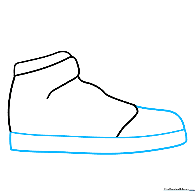 Adding the thick midsole and toe cap to the sneaker outline.