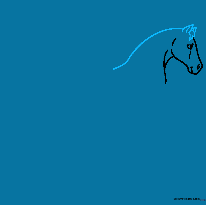 Adding pointed ears and the beginning of the horse's mane.