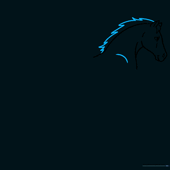Detailing the flowing mane and the horse's shoulder line.