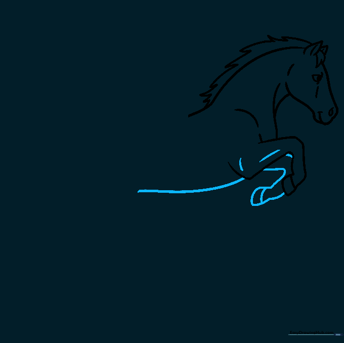 Adding the second front leg and the horse's underbelly line.