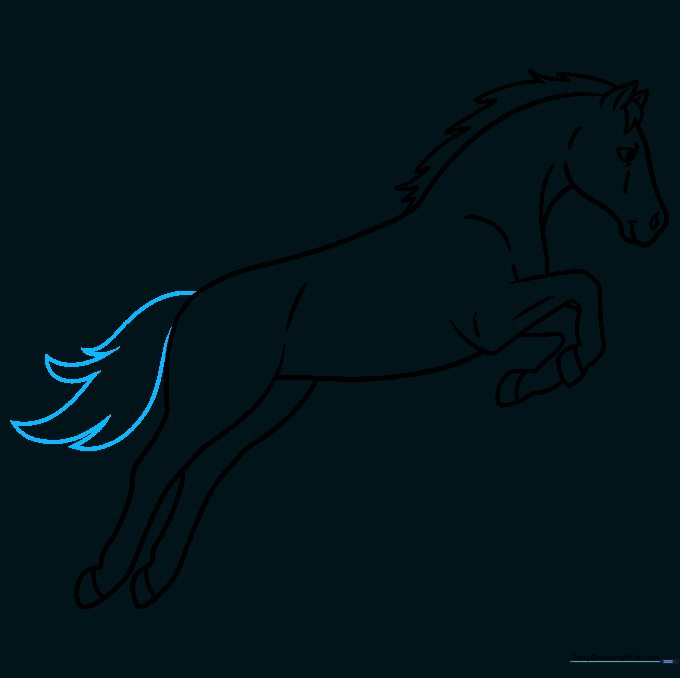 Adding a long, flowing tail to the horse drawing.