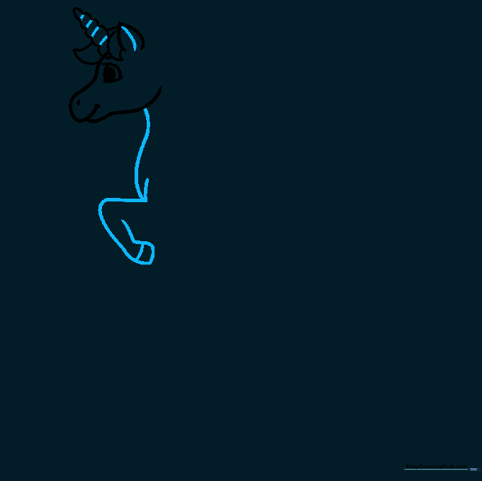 Unicorn outline showing the neck connection and the first front leg with a hoof.