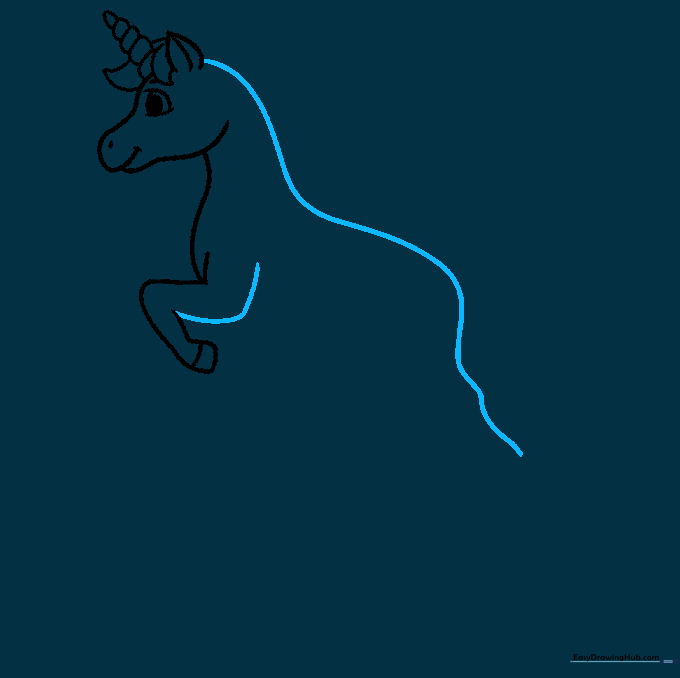 Unicorn outline showing the back and rear leg placement.