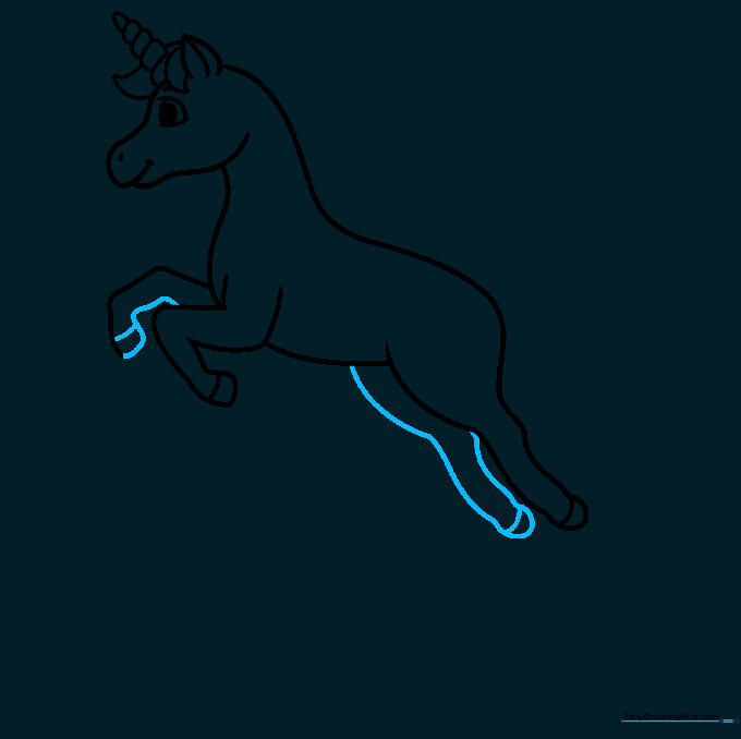 Unicorn outline showing all four legs completed.