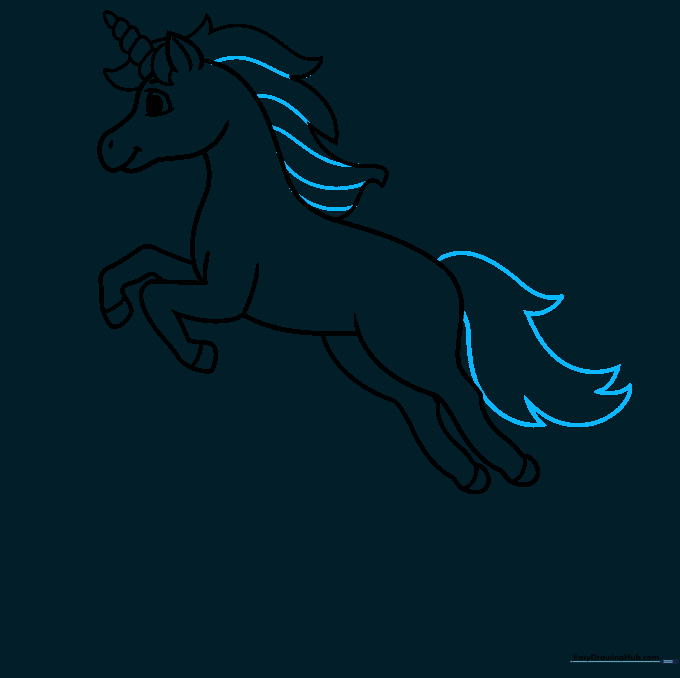 Unicorn outline with a detailed, flowing tail added.