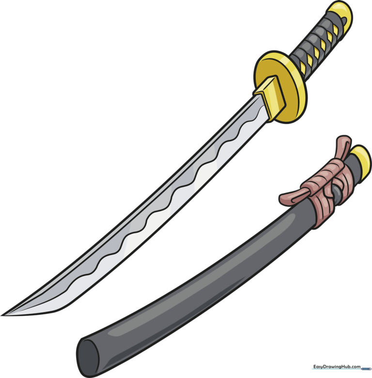 A complete, vibrant illustration of a traditional Japanese katana sword.