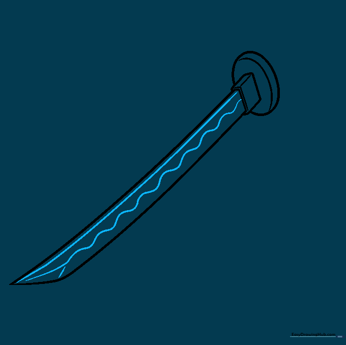 Adding the ridge line and wavy hamon pattern to the sword blade.