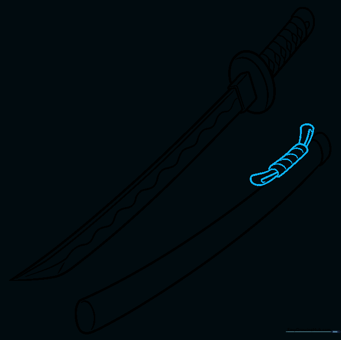Adding the hanging cord detail to the scabbard.