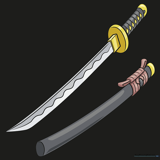 The finished, colored katana drawing.