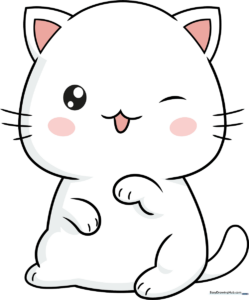 A colorful, finished Kawaii cat illustration showing a cute, friendly character.