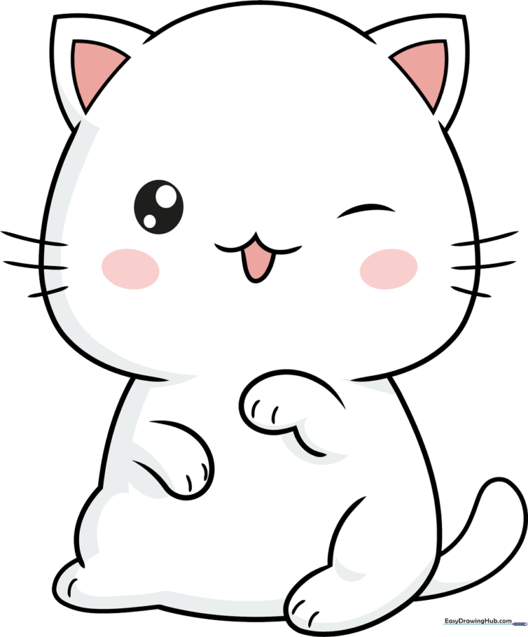A colorful, finished Kawaii cat illustration showing a cute, friendly character.