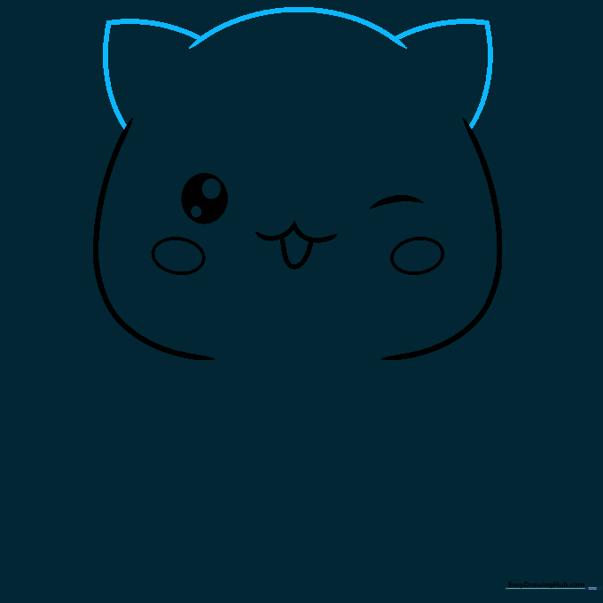 Adding two triangular ears to the top of the cat's head.
