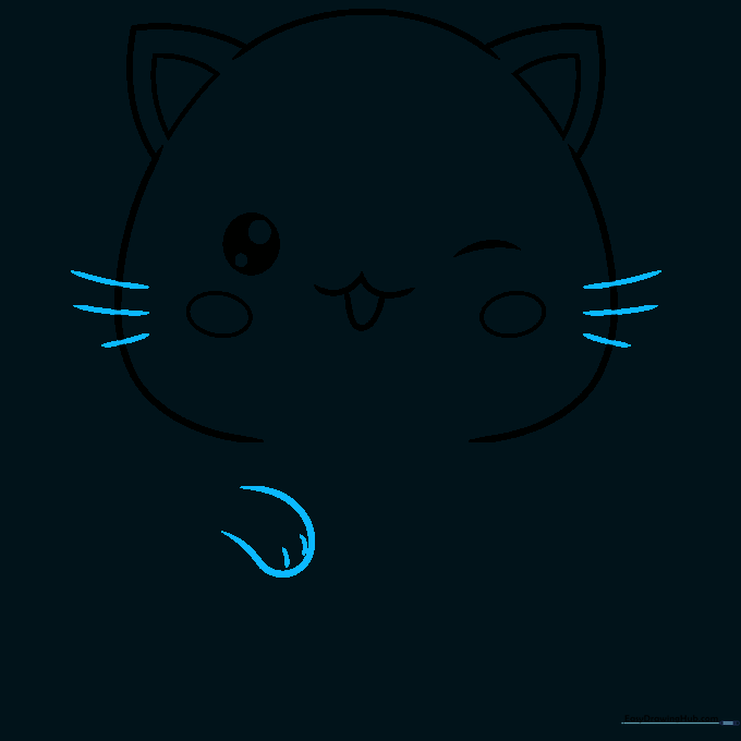Drawing whiskers on the cheeks and the first front paw.