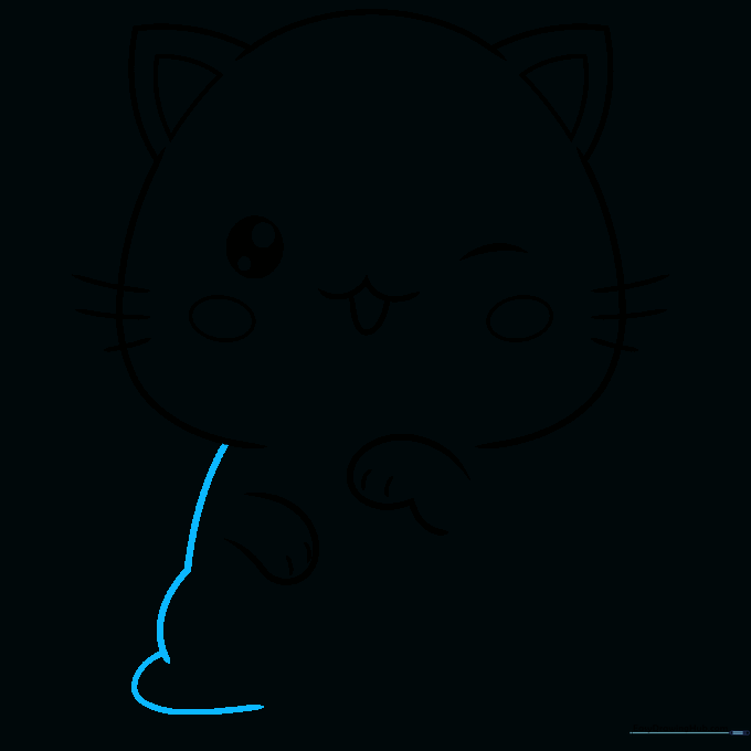 Drawing the cat's body and the first back foot.