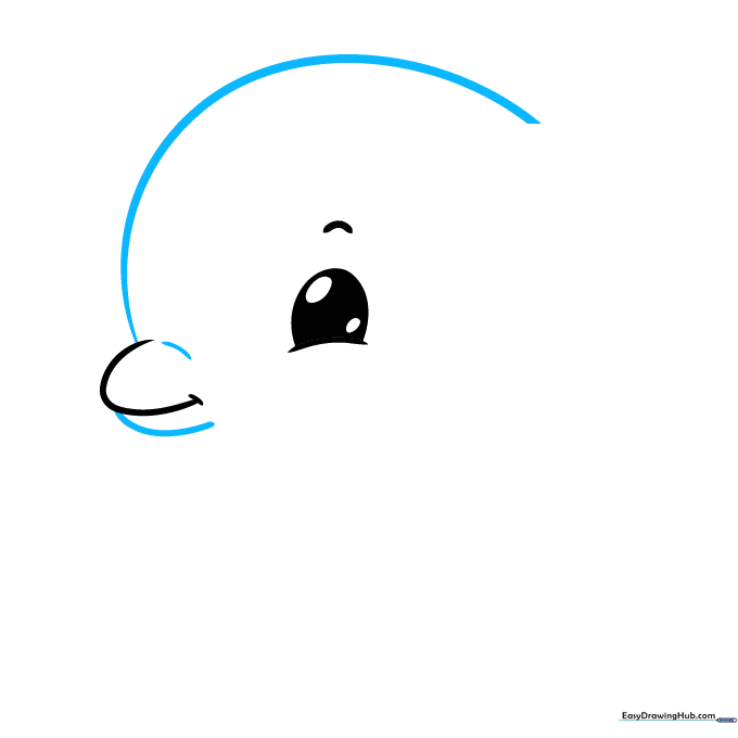 Outlining the rounded head and jawline of the cartoon dolphin.