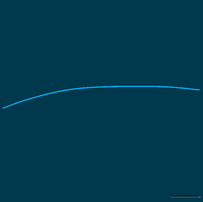 A single long, curved line drawn on a white background representing the top hull of a kayak.