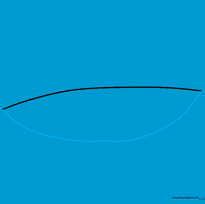 The kayak hull shape is closed by adding a second curved line underneath the first.