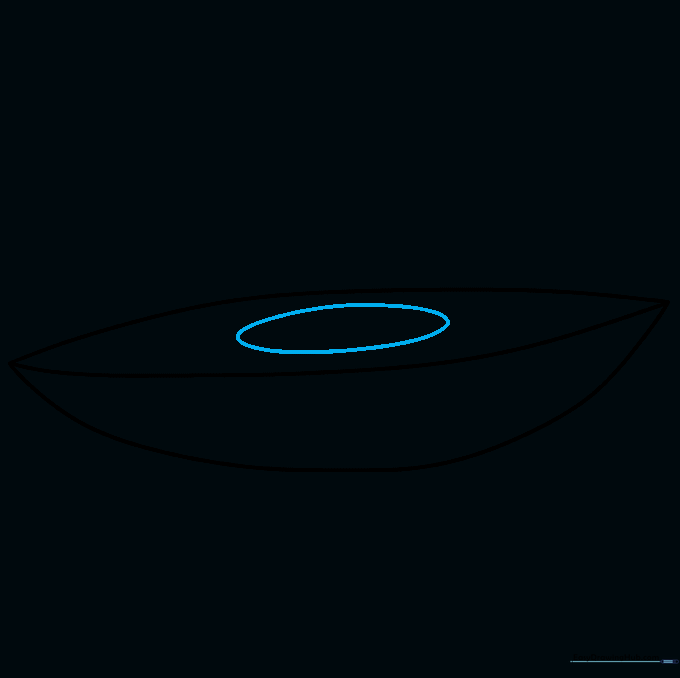 An oval shape is drawn in the center of the kayak to represent the cockpit opening.
