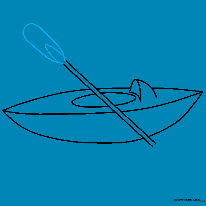 A paddle blade is drawn at one end of the handle with a small V-shaped detail.