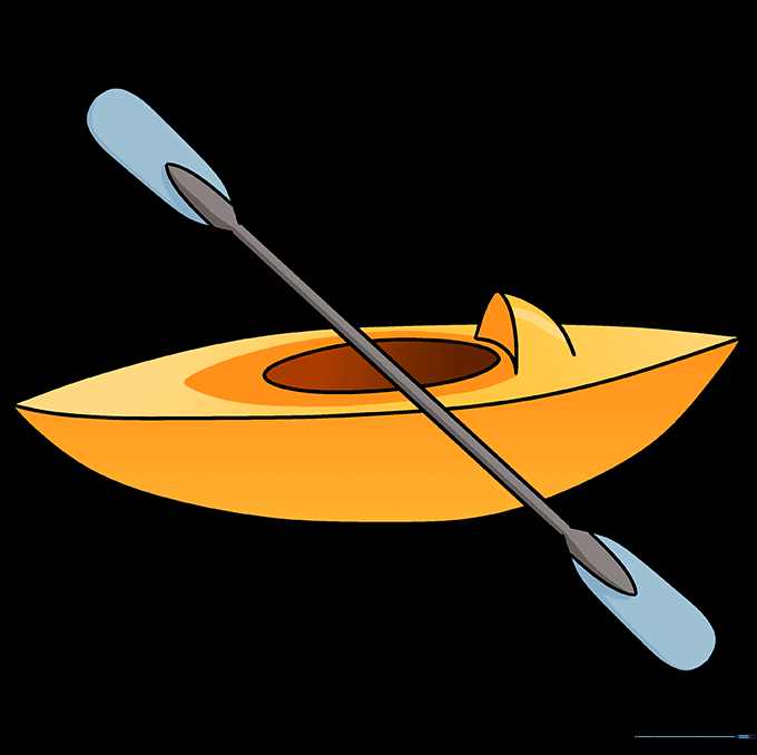 The completed kayak drawing, fully colored in bright, vibrant tones.