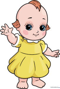 A colorful, finished Kewpie doll drawing on a clean background.