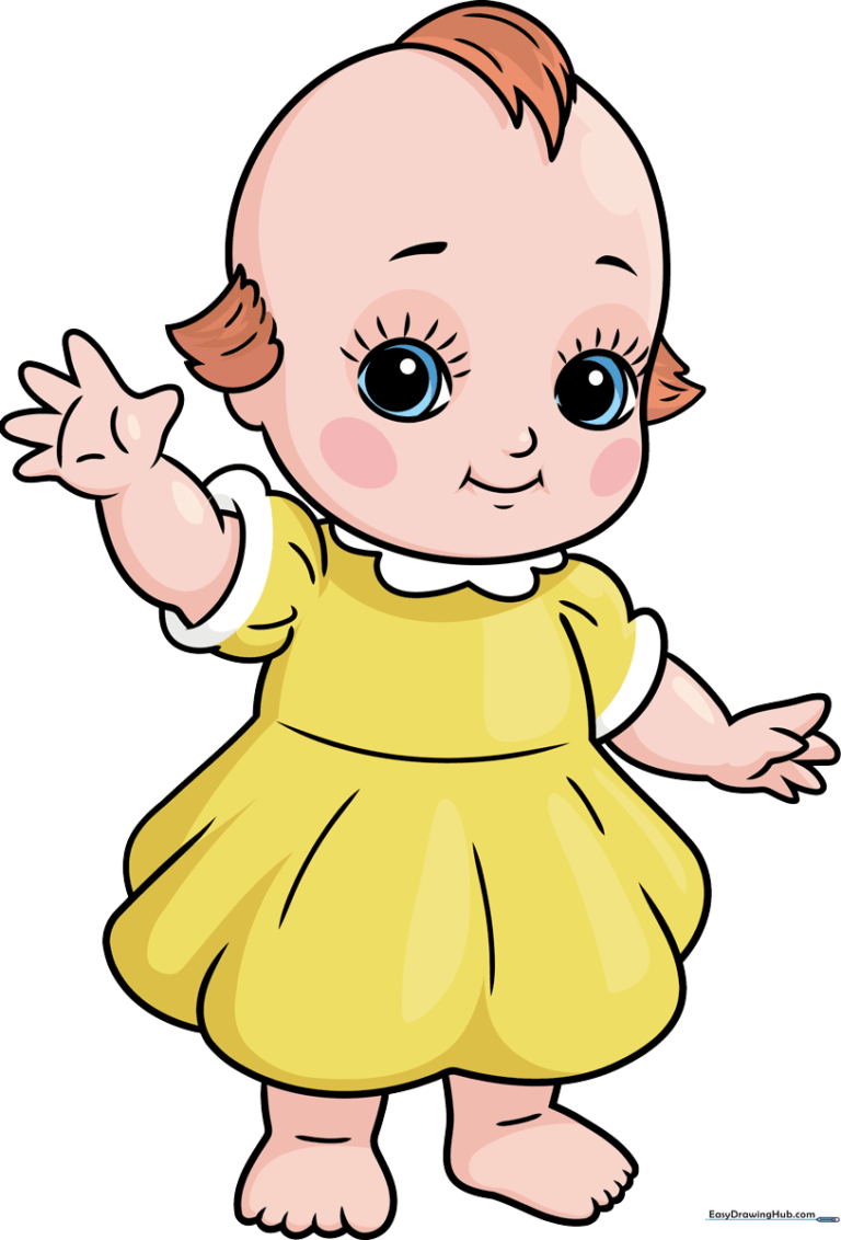 A colorful, finished Kewpie doll drawing on a clean background.