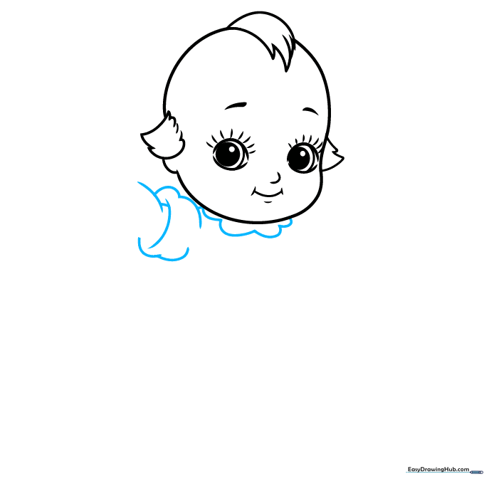 Adding the collar and sleeve shapes to the Kewpie doll sketch.