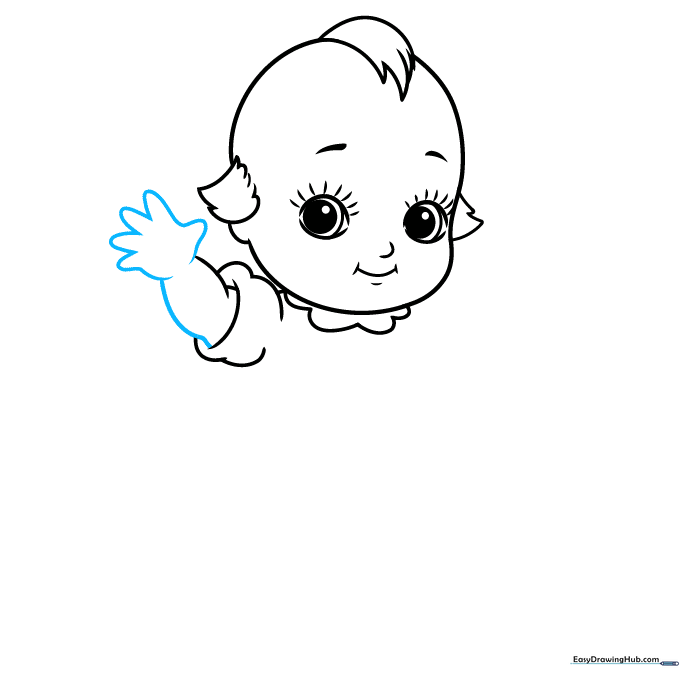 Detailing the Kewpie doll's hand with U-shaped fingers.