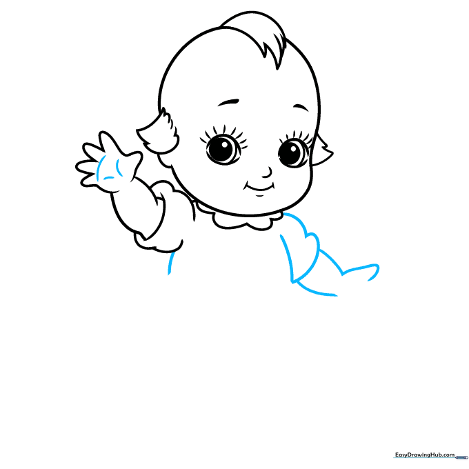 Drawing the torso and second arm of the Kewpie doll.